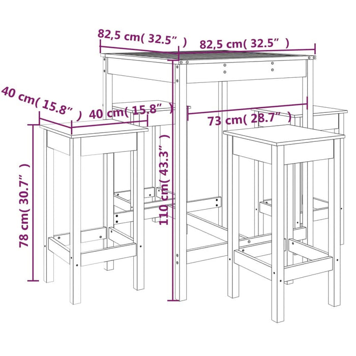 Set mobilier bar de grădină, 5 piese, negru, lemn masiv de pin - WALTI WALTI