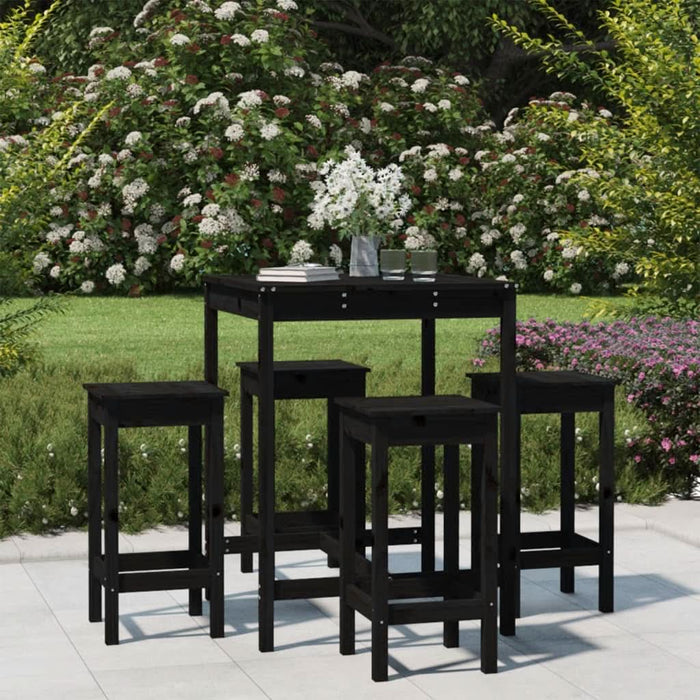 Set mobilier bar de grădină, 5 piese, negru, lemn masiv de pin - WALTI WALTI