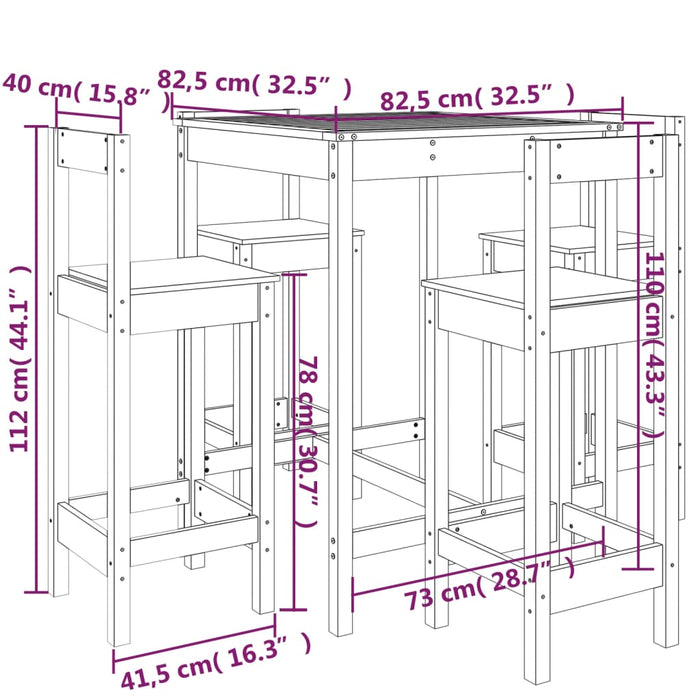 Set mobilier de bar pentru grădină, 5 piese,alb, lemn masiv pin - WALTI WALTI