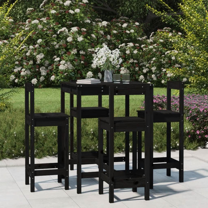 Set mobilier bar de grădină, 5 piese, negru, lemn masiv de pin - WALTI WALTI