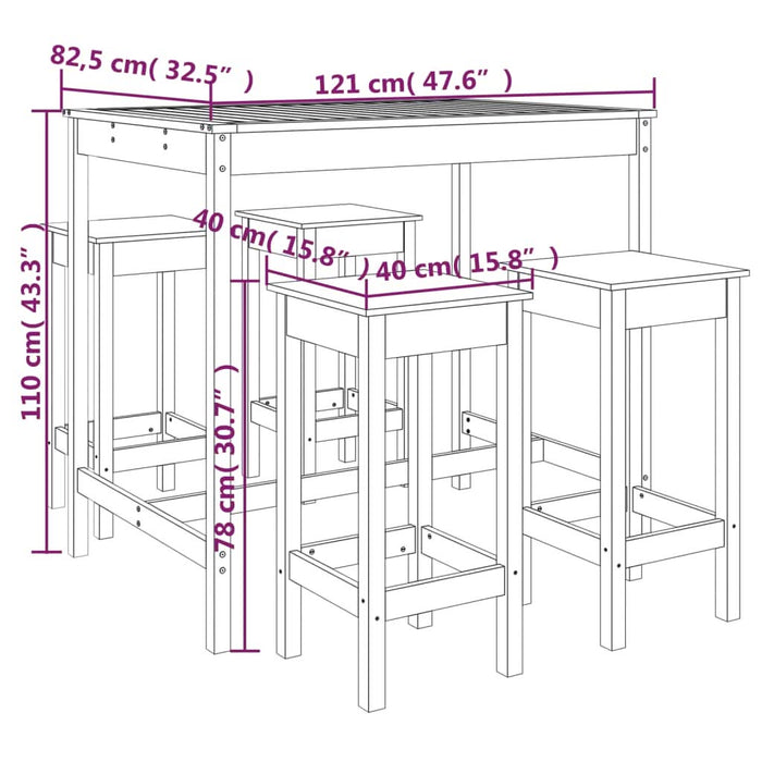 Set mobilier de bar pentru grădină, 5 piese, lemn masiv de pin - WALTI WALTI