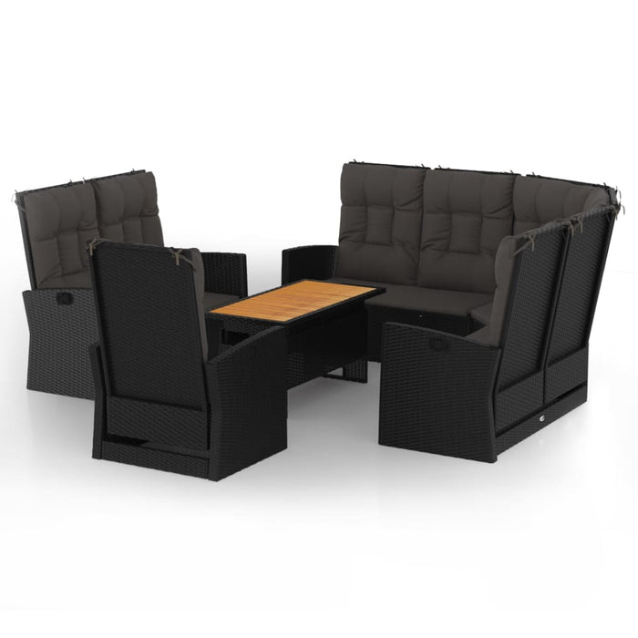 Set mobilier relaxare grădină 4 piese cu perne poliratan negru - WALTI WALTI