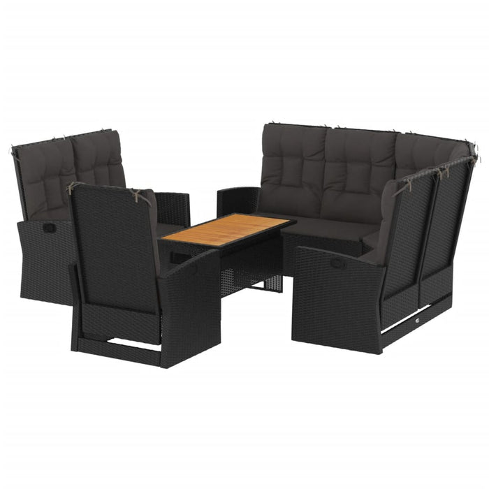 Set mobilier relaxare grădină 4 piese cu perne poliratan negru - WALTI WALTI