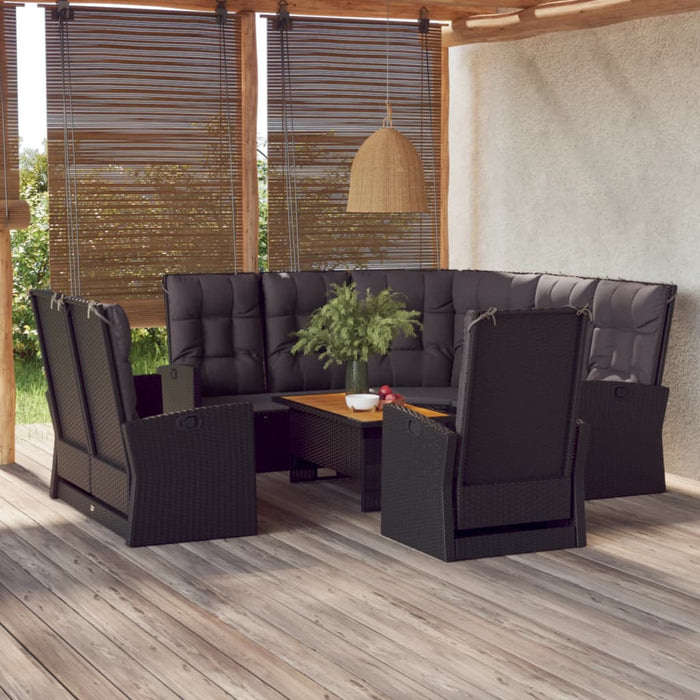 Set mobilier relaxare grădină 4 piese cu perne poliratan negru - WALTI WALTI