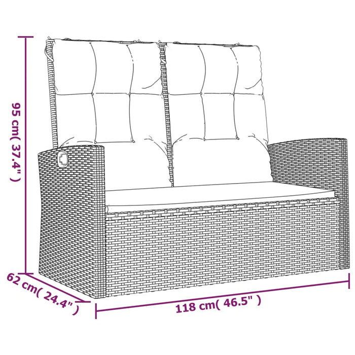 Bancă rabatabilă de grădină cu perne, negru, 118 cm, poliratan - WALTI WALTI