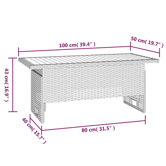 Masă de grădină gri 100x50x43/63 cm lemn acacia și poliratan - WALTI WALTI