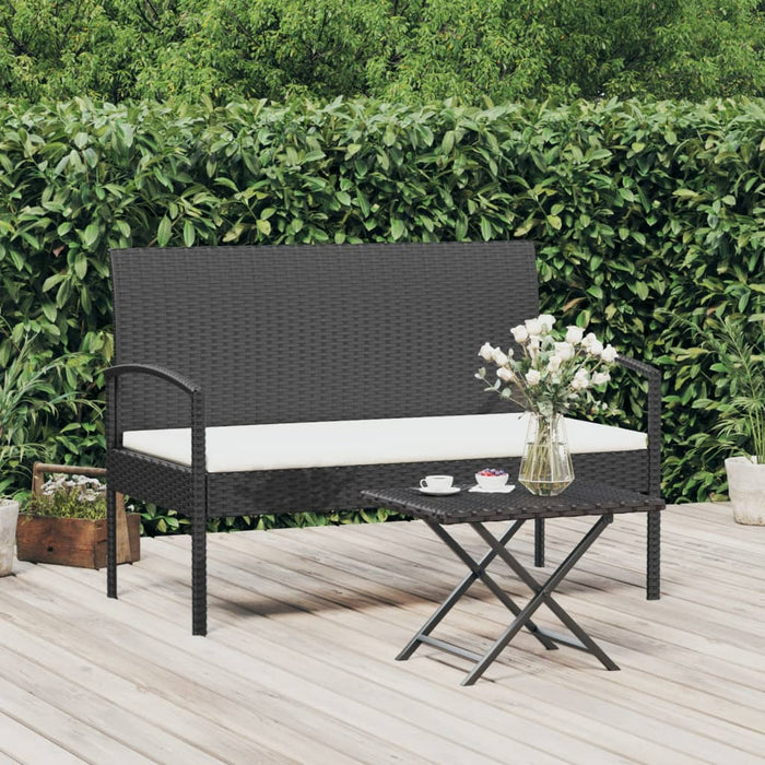 Bancă de grădină cu pernă, negru, 105 cm, poliratan - WALTI WALTI