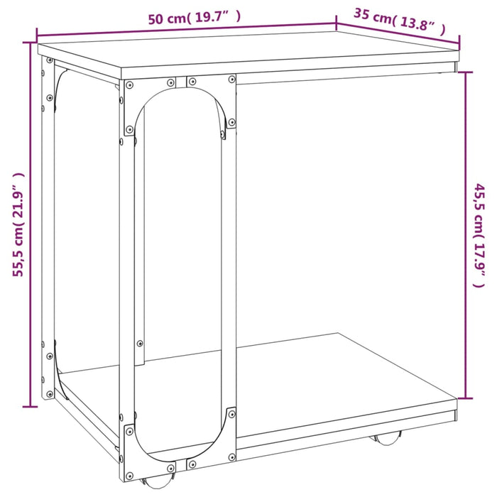 Masă laterală cu roți stejar fumuriu 50x35x55,5cm lemn compozit - WALTI WALTI