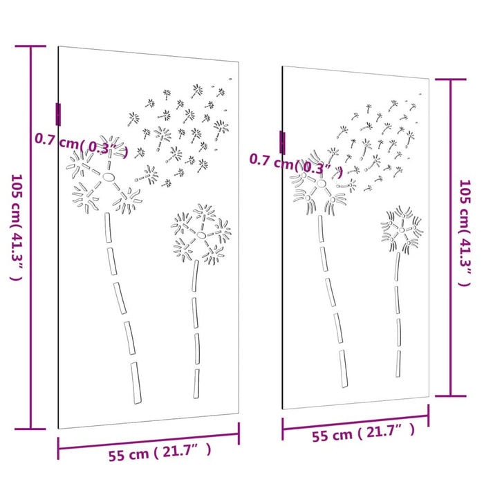 Decor perete grădină 2 buc. 105x55 cm design flori oțel Corten - WALTI WALTI