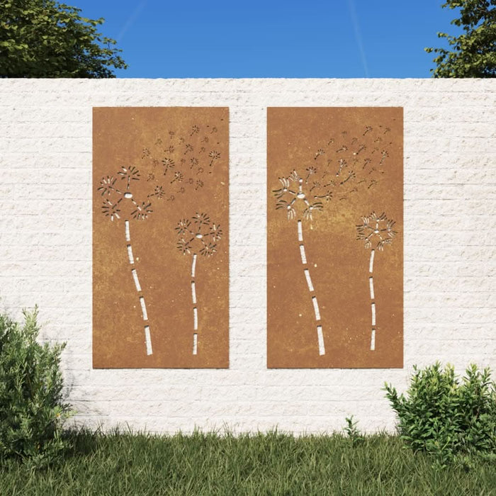 Decor perete grădină 2 buc. 105x55 cm design flori oțel Corten - WALTI WALTI