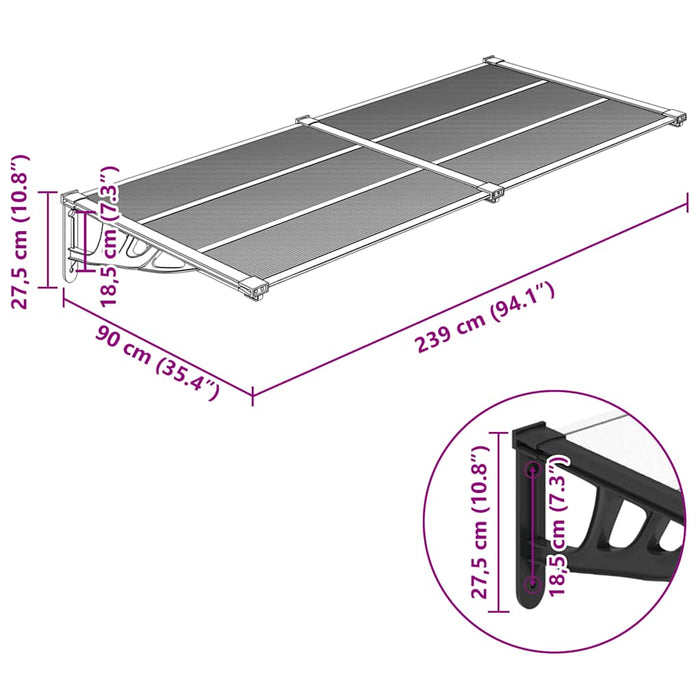 Copertină de ușă, negru și transparent, 239x90 cm, policarbonat - WALTI WALTI