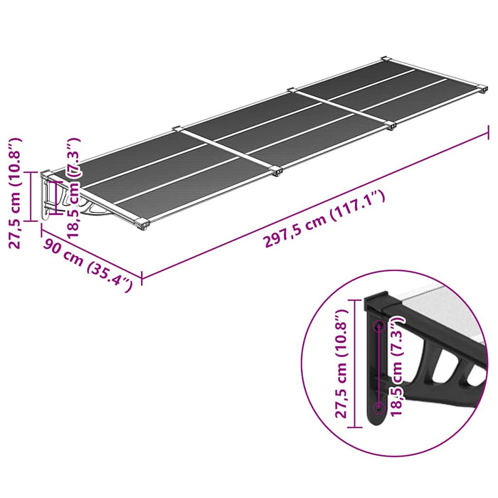 Copertină de ușă, negru și transparent 297,5x90 cm policarbonat - WALTI WALTI
