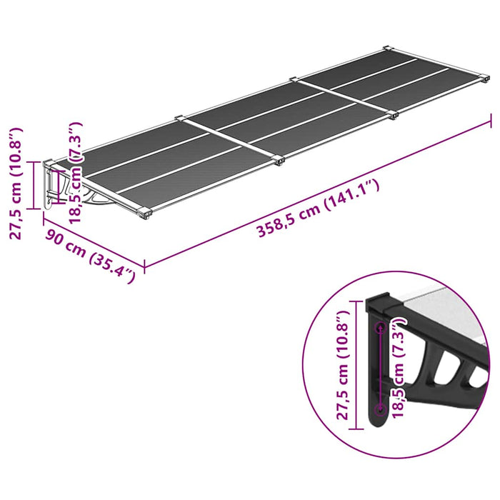 Copertină de ușă, negru și transparent 358,5x90 cm policarbonat - WALTI WALTI