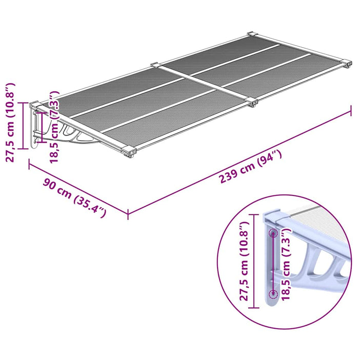 Copertină de ușă, gri și transparent, 239x90 cm, policarbonat - WALTI WALTI