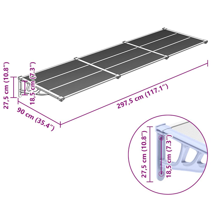 Copertină de ușă, gri și transparent, 297,5x90 cm, policarbonat - WALTI WALTI