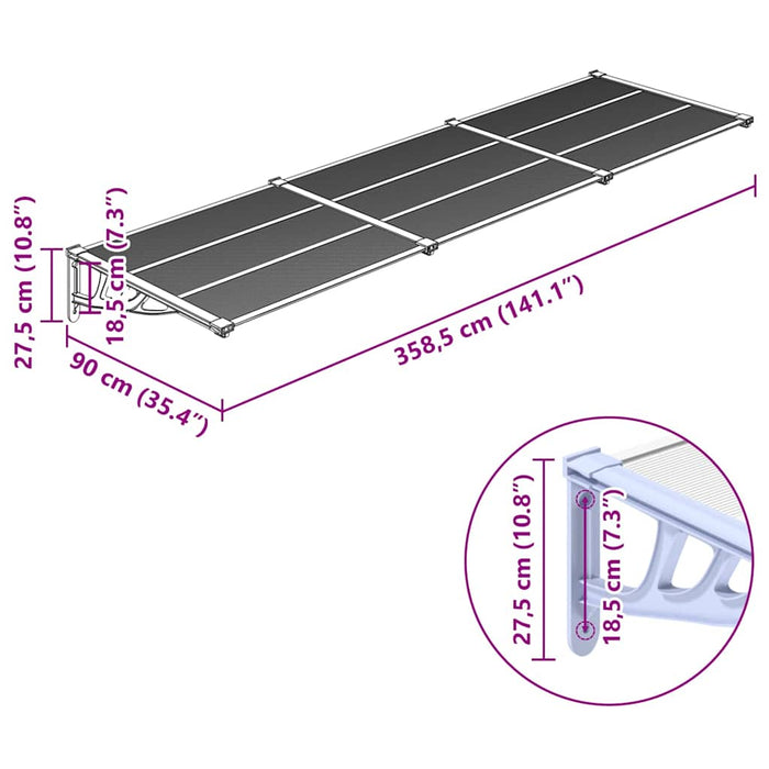 Copertină de ușă, gri și transparent, 358,5x90 cm, policarbonat - WALTI WALTI