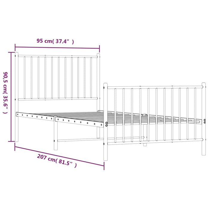 Cadru pat metalic cu tăblii de cap/picioare, negru, 90x200 cm - WALTI WALTI