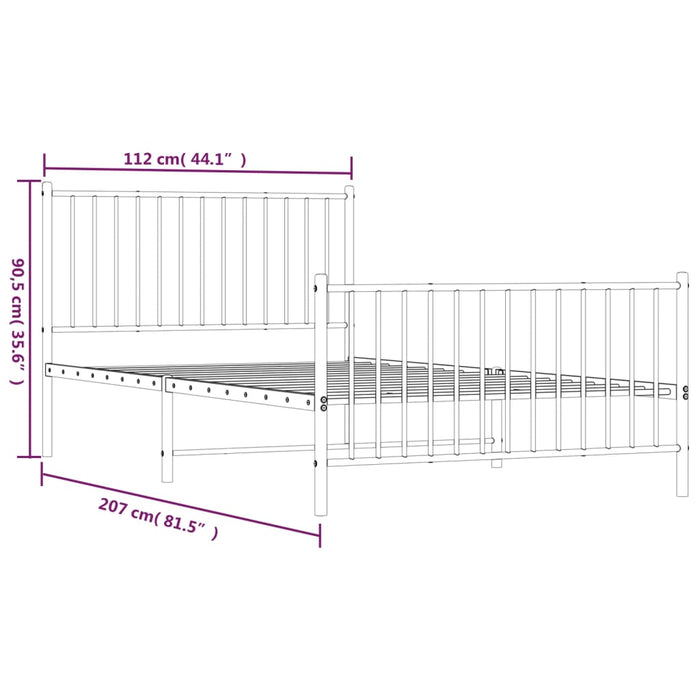 Cadru pat metalic cu tăblii de cap/picioare, negru, 107x203 cm WALTI