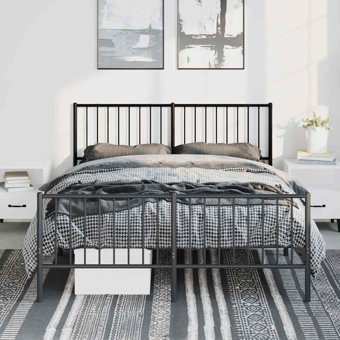 Cadru pat metalic cu tăblie de cap/picioare, negru, 135x190 cm - WALTI WALTI
