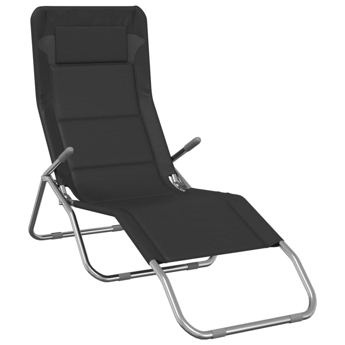 Șezlong pliant 2 buc. negru textilenă/oțel vopsit electrostatic WALTI