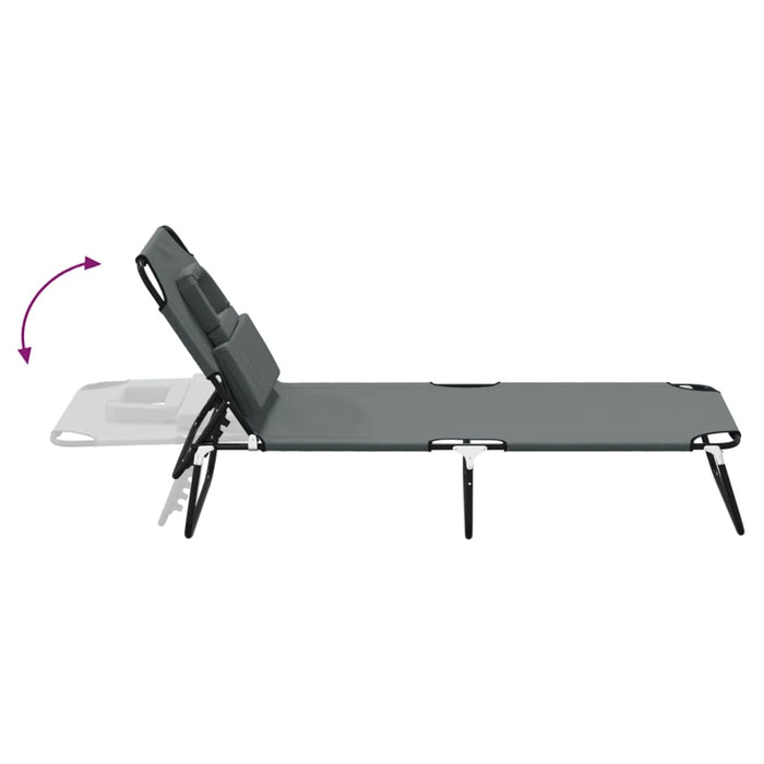 Șezlong pliabil gri țesătură Oxford & oțel vopsit electrostatic - WALTI WALTI