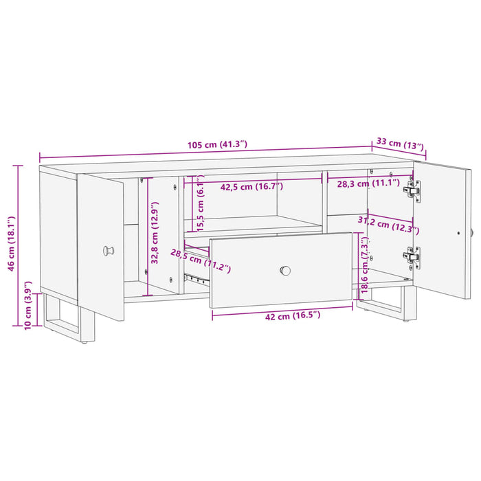 Dulap TV, 105x33,5x46 cm, lemn masiv reciclat&lemn prelucrat - WALTI WALTI