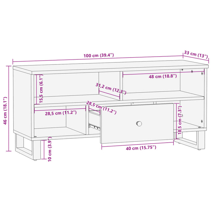 Dulap TV, 100x33x46 cm, lemn masiv reciclat&lemn prelucrat - WALTI WALTI