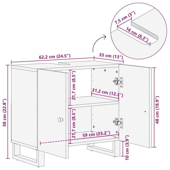 Dulap de chiuvetă 62x33x58 cm lemn masiv reciclat&lemn compozit - WALTI WALTI