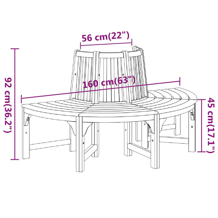 Bancă de copac semi-rotundă, Ø160 cm, lemn masiv de eucalipt - WALTI WALTI