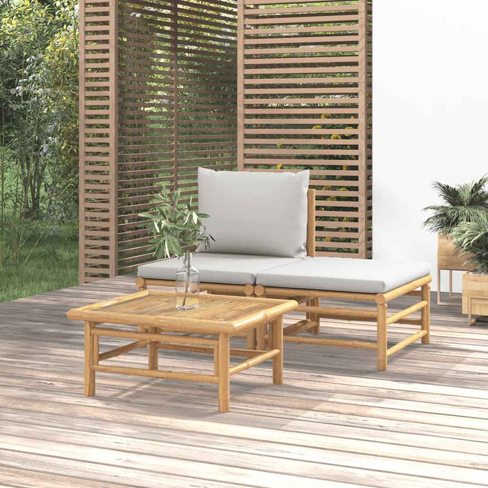 Set mobilier de grădină cu perne gri deschis, 3 piese, bambus - WALTI WALTI