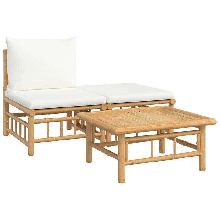Set mobilier de grădină, cu perne alb crem, 3 piese, bambus - WALTI WALTI