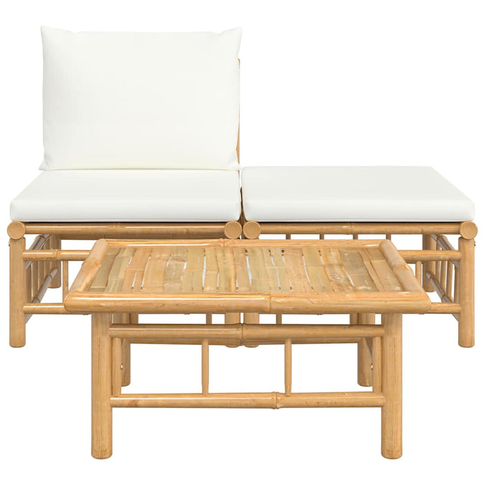 Set mobilier de grădină, cu perne alb crem, 3 piese, bambus - WALTI WALTI