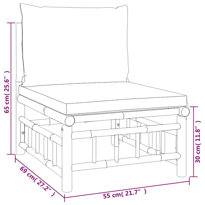 Set mobilier de grădină, cu perne alb crem, 3 piese, bambus - WALTI WALTI