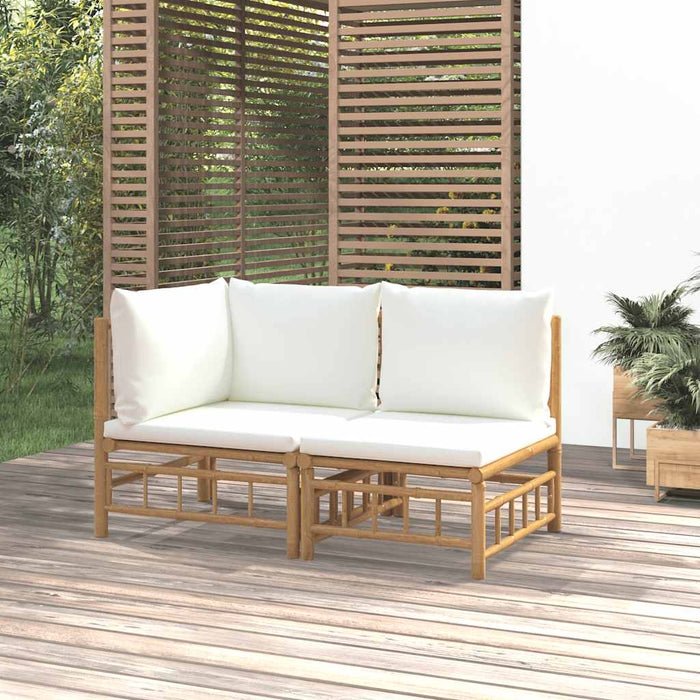 Set mobilier de grădină cu perne alb crem, 2 piese, bambus - WALTI WALTI