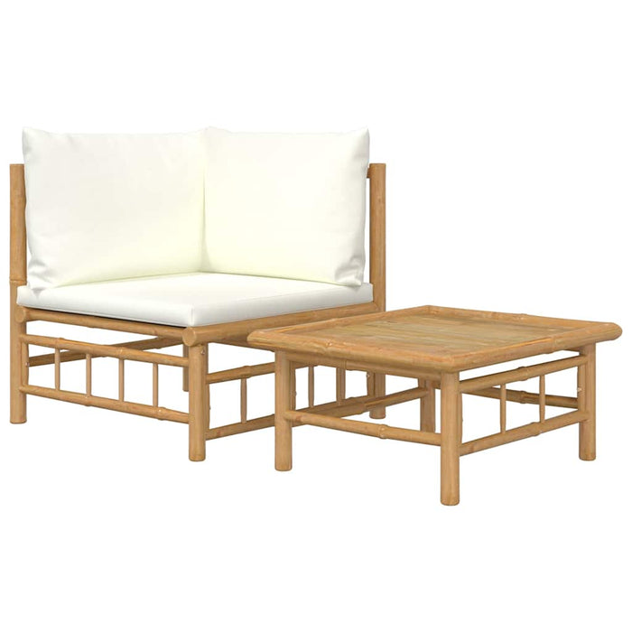 Set mobilier de grădină cu perne alb crem, 2 piese, bambus - WALTI WALTI