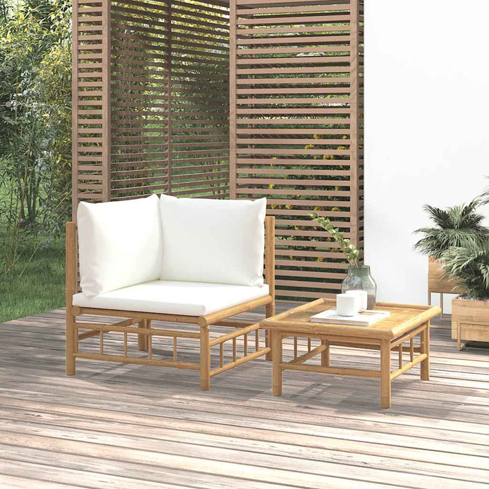 Set mobilier de grădină cu perne alb crem, 2 piese, bambus - WALTI WALTI