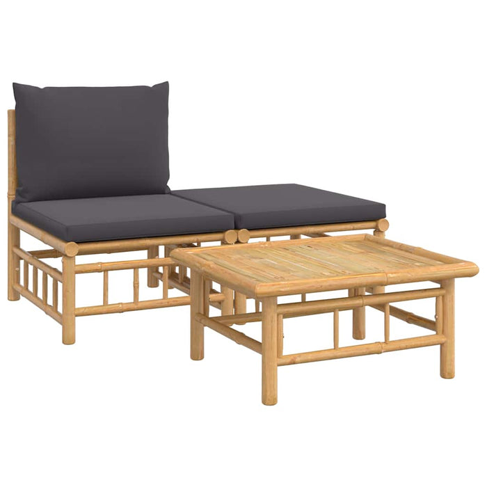 Set mobilier de grădină, perne gri închis, 3 piese, bambus - WALTI WALTI