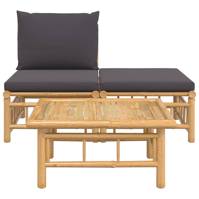 Set mobilier de grădină, perne gri închis, 3 piese, bambus - WALTI WALTI
