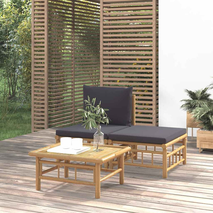 Set mobilier de grădină, perne gri închis, 3 piese, bambus - WALTI WALTI