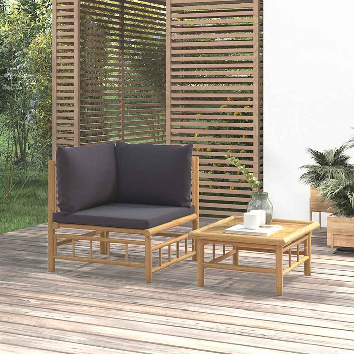 Set mobilier de grădină cu perne gri închis, 2 piese, bambus - WALTI WALTI