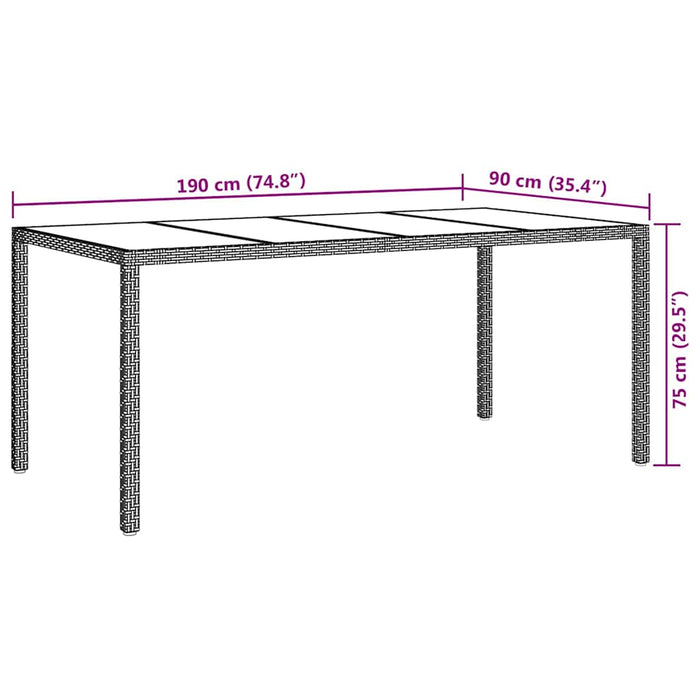 Masă de Grădină Alb 190 x 90 x 75 cm poliratan - WALTI WALTI