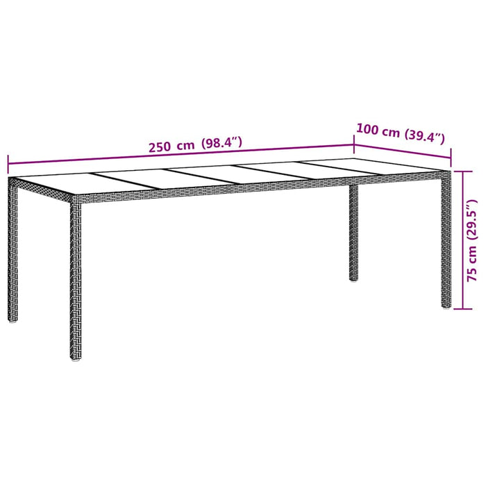 Masă de Grădină Negru Pur 250 x 100 x 75 cm poliratan - WALTI WALTI