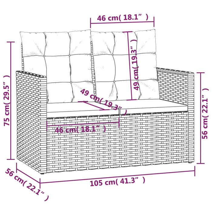 Bancă de grădină cu perne, negru, 105 cm, poliratan - WALTI WALTI