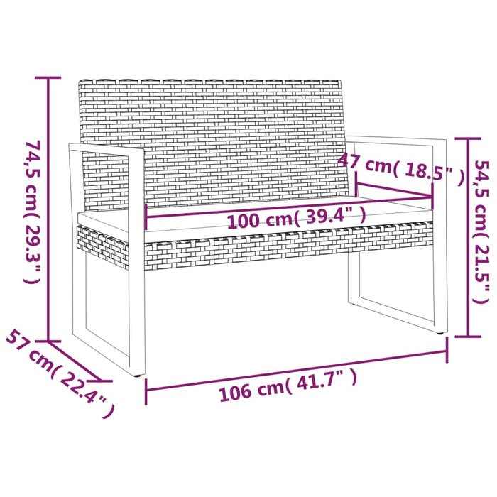 Bancă de grădină cu perne, negru, 106 cm, poliratan - WALTI WALTI