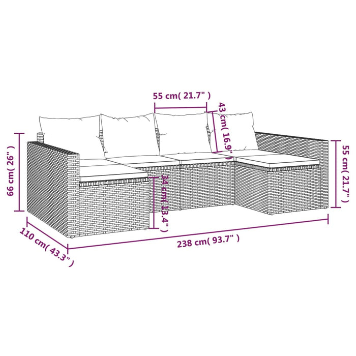 Set șezlonguri de grădină, 2 piese, cu perne, negru, poliratan - WALTI WALTI