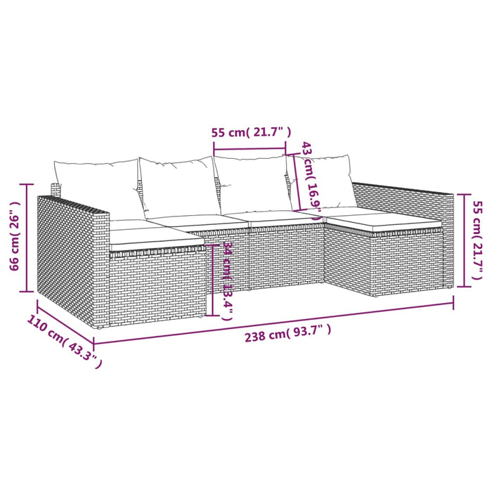 Set șezlonguri de grădină, 2 piese, cu perne, negru, poliratan - WALTI WALTI