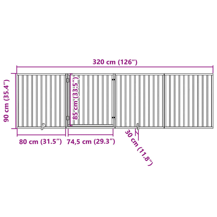 Poartă de câini pliabilă cu ușă, 4 panouri, 320 cm, lemn plop WALTI