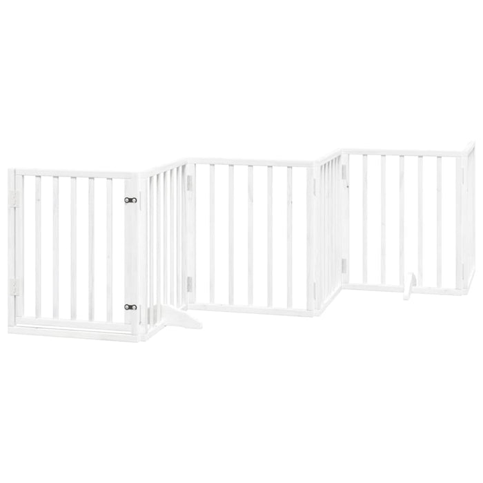 Poartă câini pliabilă cu ușă, 6 panouri, alb, 300 cm, lemn plop - WALTI WALTI