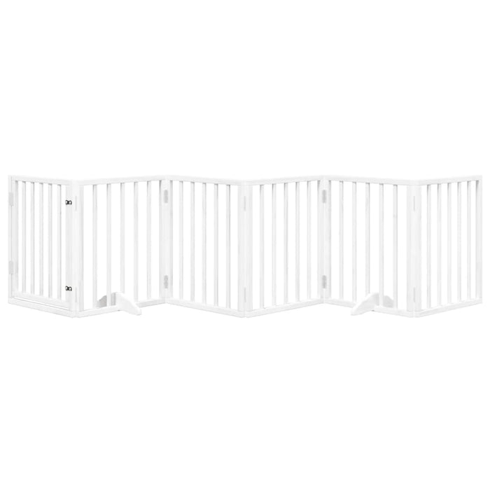 Poartă câini pliabilă cu ușă, 6 panouri, alb, 300 cm, lemn plop - WALTI WALTI