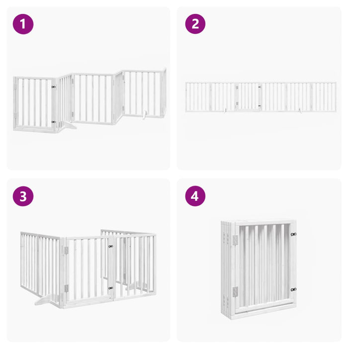 Poartă câini pliabilă cu ușă, 6 panouri, alb, 300 cm, lemn plop - WALTI WALTI